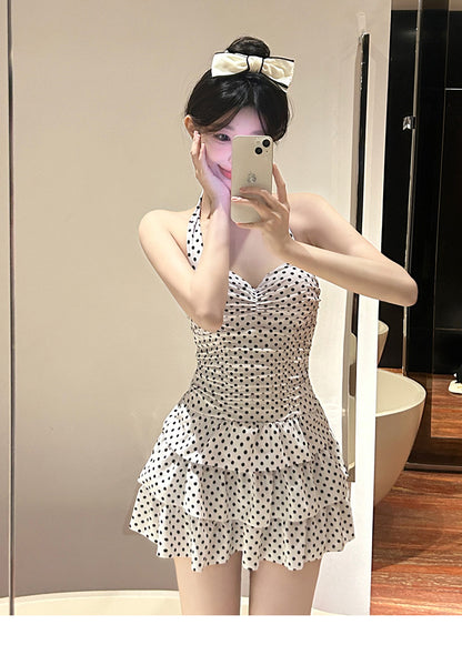 Backless Swimwear Women's Retro Polo Hot Spring Sweet Dress Conservative Slim Belly Covering Body Pure Desire New Swimwear