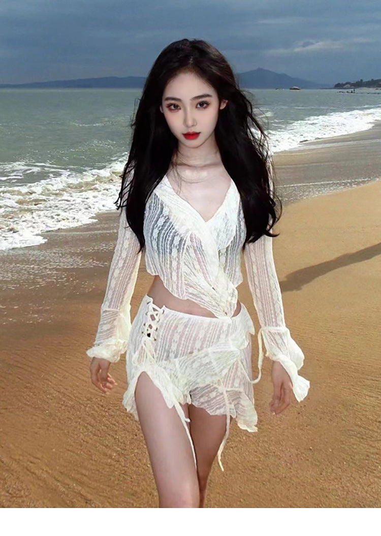 Bikini Swimsuit for Women 2025 New Fairy Split Four-Piece Set with Sexy Pure Lust Style Small Breast Push-Up Swimsuit