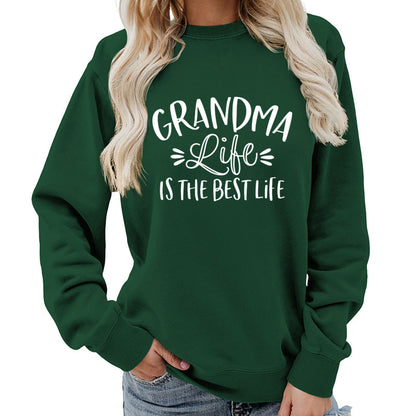 grandma Printed Round Neck Women's Top Sweatshirt Foreign Trade Supply Autumn and Winter Coat Casual Loose European Size