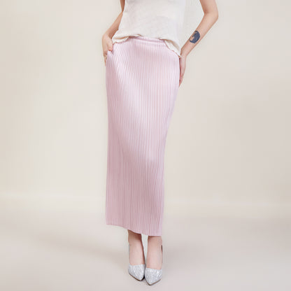 Miyake Simple Solid Color Skirt 2024 Spring and Summer New Pleated Straight Skirt Slimming Look Covering the Crotch Work Clothing Style Hip Skirt
