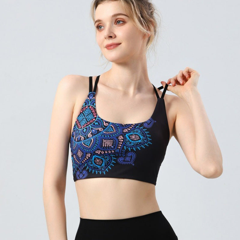 European and American Foreign Trade Cross-border Fashion Flower Beauty Vest Yoga Clothing suit Sports Underwear Bra Fitness Pants Bra Gather