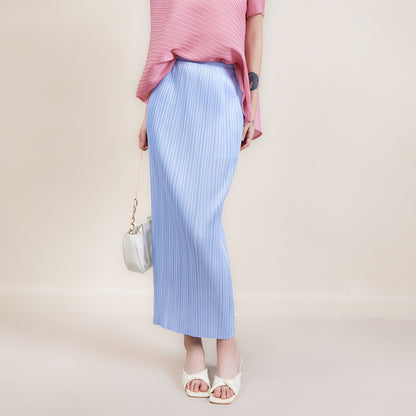 Miyake Simple Solid Color Skirt 2024 Spring and Summer New Pleated Straight Skirt Slimming Look Covering the Crotch Work Clothing Style Hip Skirt