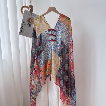 Antique Chinese Style Ethnic Style Scarf Summer Temperament Sunscreen Buckle Shawl Cardigan Decoration Travel Photograph