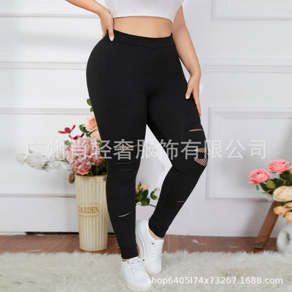 Cross-border Europe and the United States solid color hole tight leggings