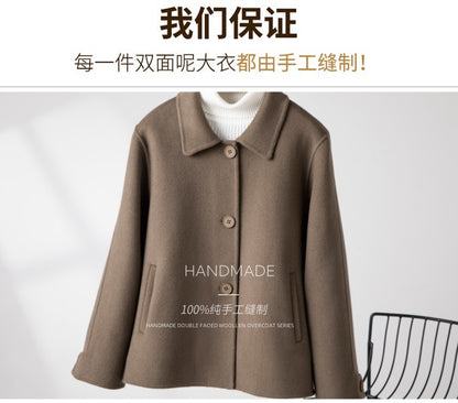 2024 New Wool Double-Sided Tweed Coat Autumn and Winter Short Solid Color Casual Doll Collar Tweed Coat for Petite