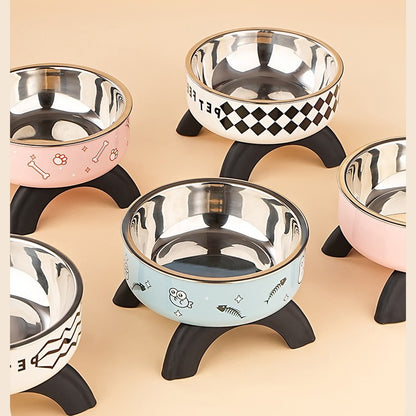 Cat High Bowl Neck Protection Cat Bowl Pet Stainless Steel Bowl Anti-slip Anti-overturning Dog Bowl Dog Food Gown Cross-border New Style