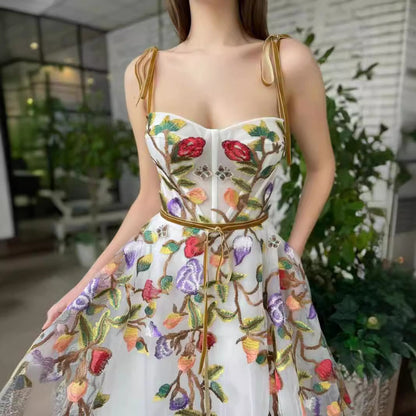 2025 Cross-Border New European and American Clothing Dress One-Shoulder Tube Top Embroidered Elegant Slim Mesh Long Skirt