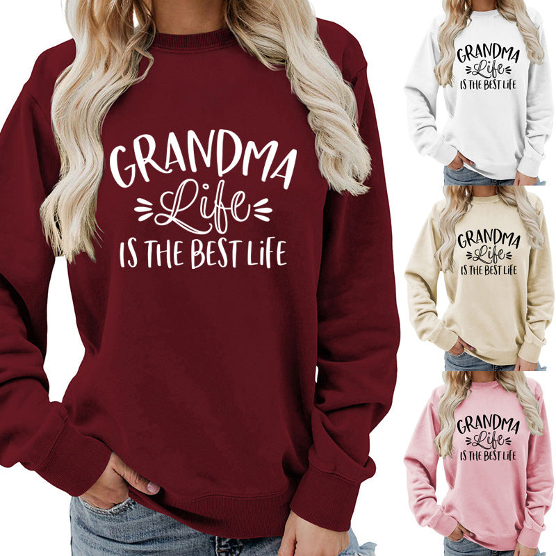 grandma Printed Round Neck Women's Top Sweatshirt Foreign Trade Supply Autumn and Winter Coat Casual Loose European Size