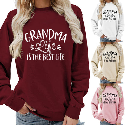 grandma Printed Round Neck Women's Top Sweatshirt Foreign Trade Supply Autumn and Winter Coat Casual Loose European Size