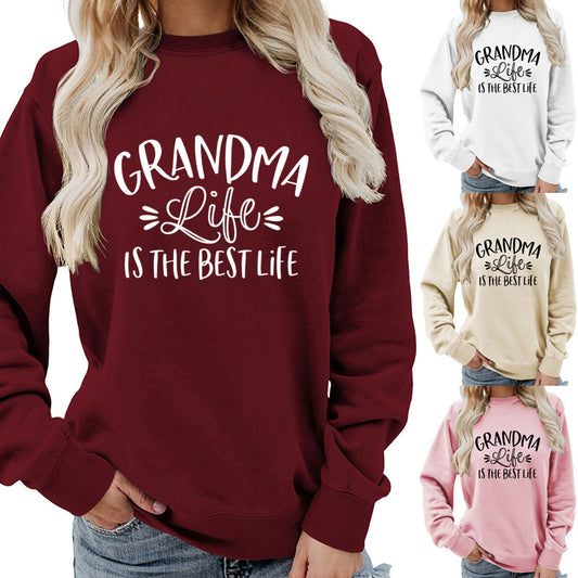 grandma Printed Round Neck Women's Top Sweatshirt Foreign Trade Supply Autumn and Winter Coat Casual Loose European Size