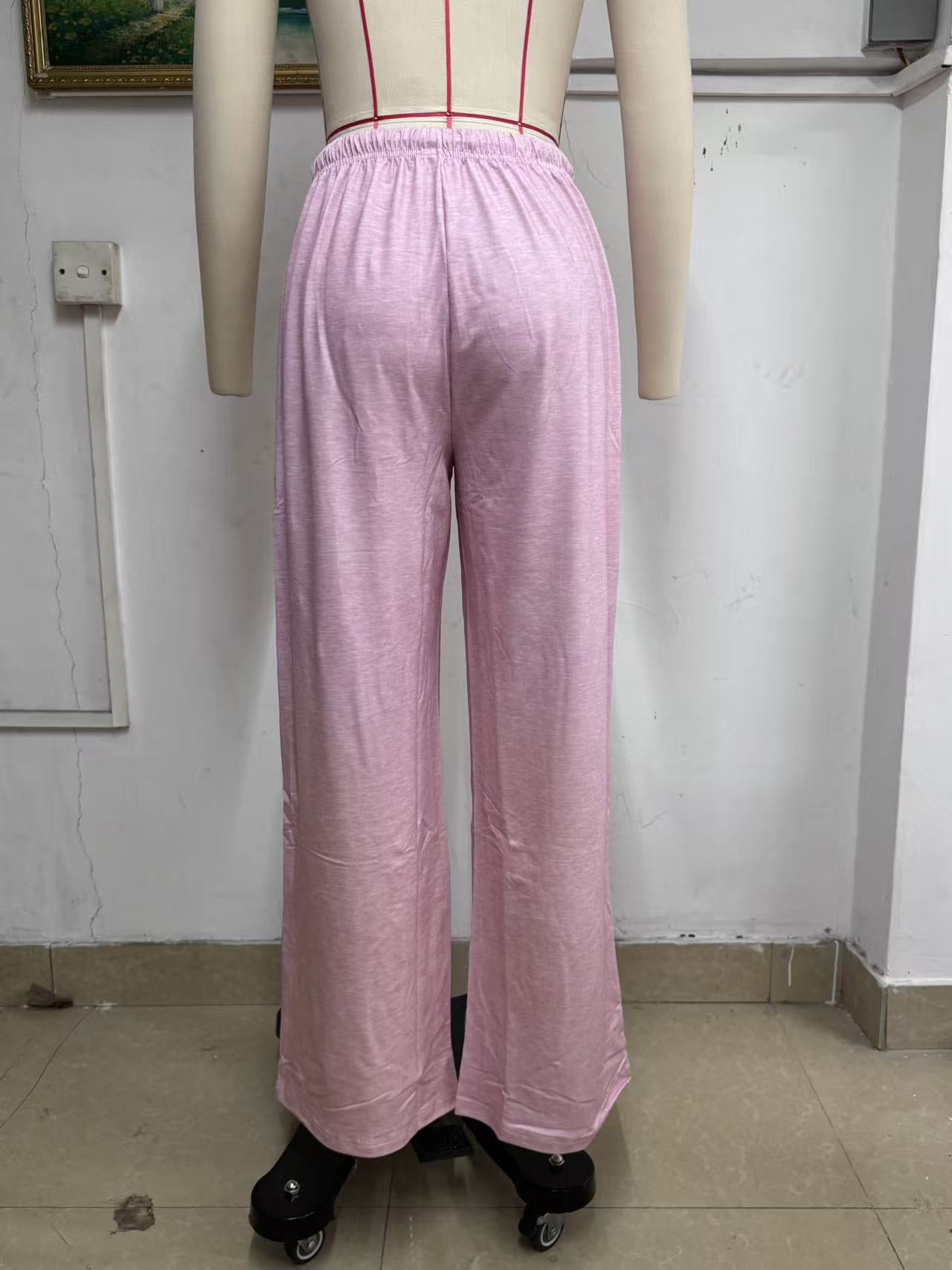 In-Stock European and American Cross-Border Amazon Independent Site Women's Solid Color Drawstring Waist Soft Knit Loose Casual Pants