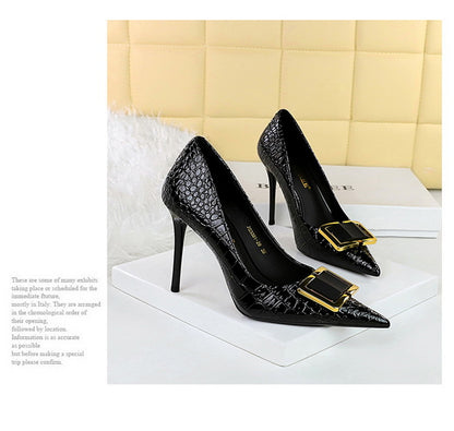 BIGTREE Shoes Women 10 Cm Metal Belt Buckle Ladies Pumps Women Luxury Banquet Shoes Stilettos High Heels Women Sexy Party Shoes