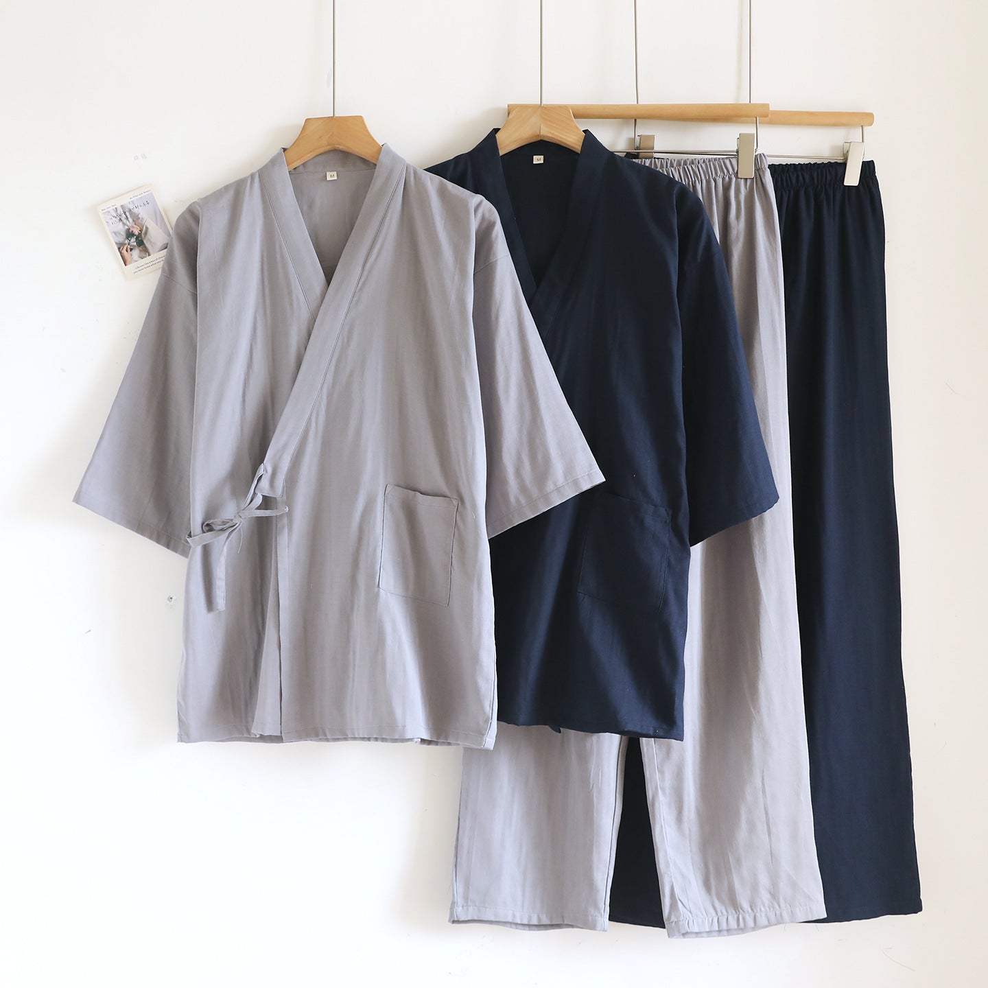 Kimono Robes Pajamas Set for Spring Autumn and Summer Thin Men's Cotton Loose Fit Large Size Half Sleeve Sleepwear Set
