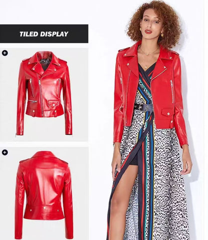 2025 Spring and Autumn New Korean Style Short Women's Pu Women's Large Size Leather Jacket Slim Motorcycle Jacket Small Leather Jacket