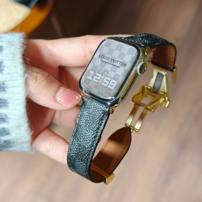 Suitable for Apple Watch 678910 Generation V-Shaped Magnetic Buckle Strap iWatch S11 Lizard Pattern Plaid Leather Wristband