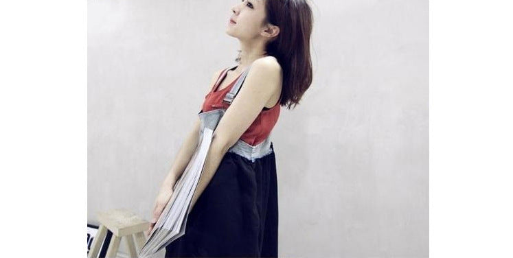 2024 Summer New Korean Style plus size Loose Fashionable Casual Denim Stitching Chiffon Strap Denim dress Women
