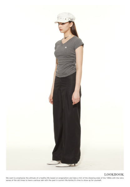 Heyhenry 2025 Summer Pleated Short-Sleeved T-Shirt Women's Niche Design Sexy Short Pinch Waist Niche Top
