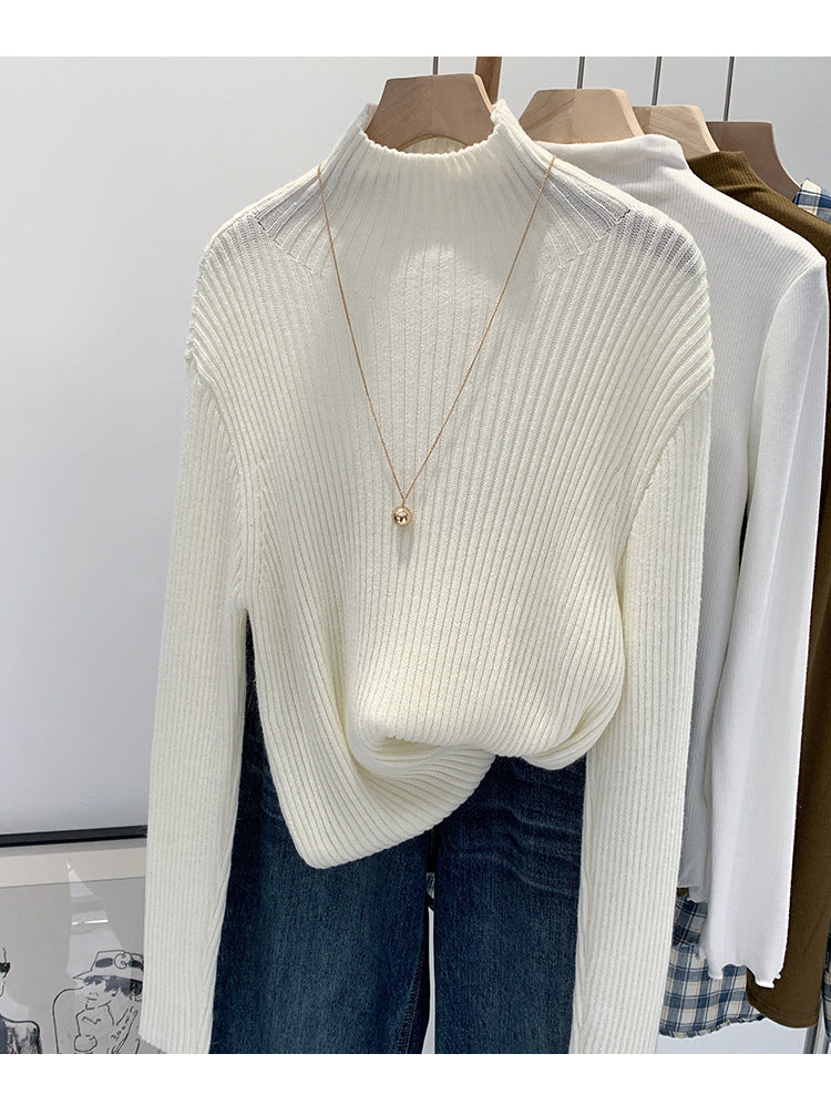 2024 Half-high Collar Western-style High-end Knitted Base Shirt Women's Autumn and Winter Unique and Beautiful Inner Slim-fit Small Top