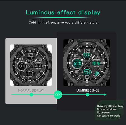 Sanda Hot-Selling Watch Korean Version Student Party Multi-Functional Waterproof Alarm Clock Electronic Watch Cool Dual Display Luminous Sports Watch
