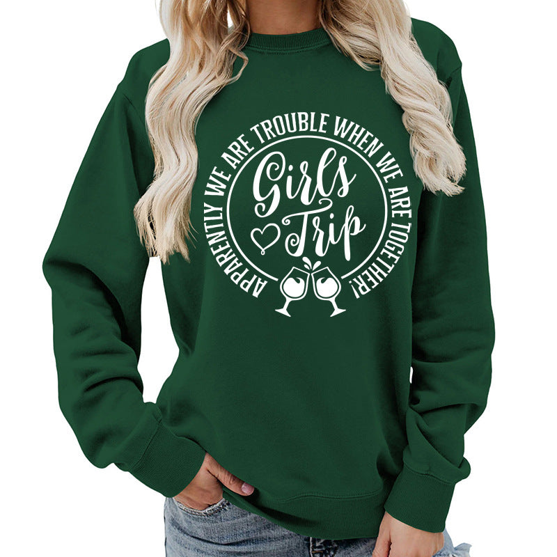 Foreign Trade Source Girls Trip Printed Round Neck Women's Top Sweatshirt Autumn and Winter Coat Casual Loose European Size