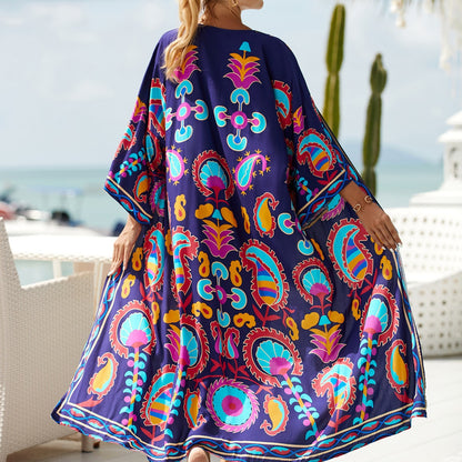 2023 New European and American Cotton Print Beach Jacket Sexy Sun Protection Cardigan Holiday Bikini Overshirt Women