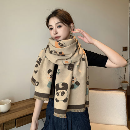 Cartoon Cute Cat Double-Sided Double-Wearing Imitation Cashmere Women's Winter Thickened Warm Neck Shawl Student Soft
