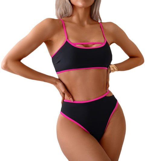 2025 bikini Europe and the United States cross-border new swimsuit women sexy backless color split swimsuit bikini wholesale