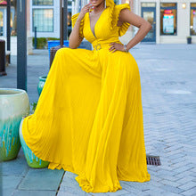 C8593 Cross-border Women's 2024 New Shoulder Collar Ruffled Sexy High Waist Solid Color African jumpsuit