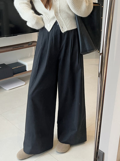 Sanding Thickened Flangable Wide Leg Pants Women's Autumn and Winter Washed Cotton Casual Pants Loose Lazy Slimming Wide Leg Pants