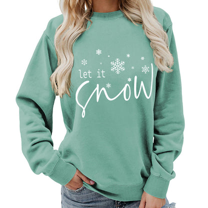 Let it snow snowflake print round neck women's top sweater foreign trade supply autumn and winter coat casual loose