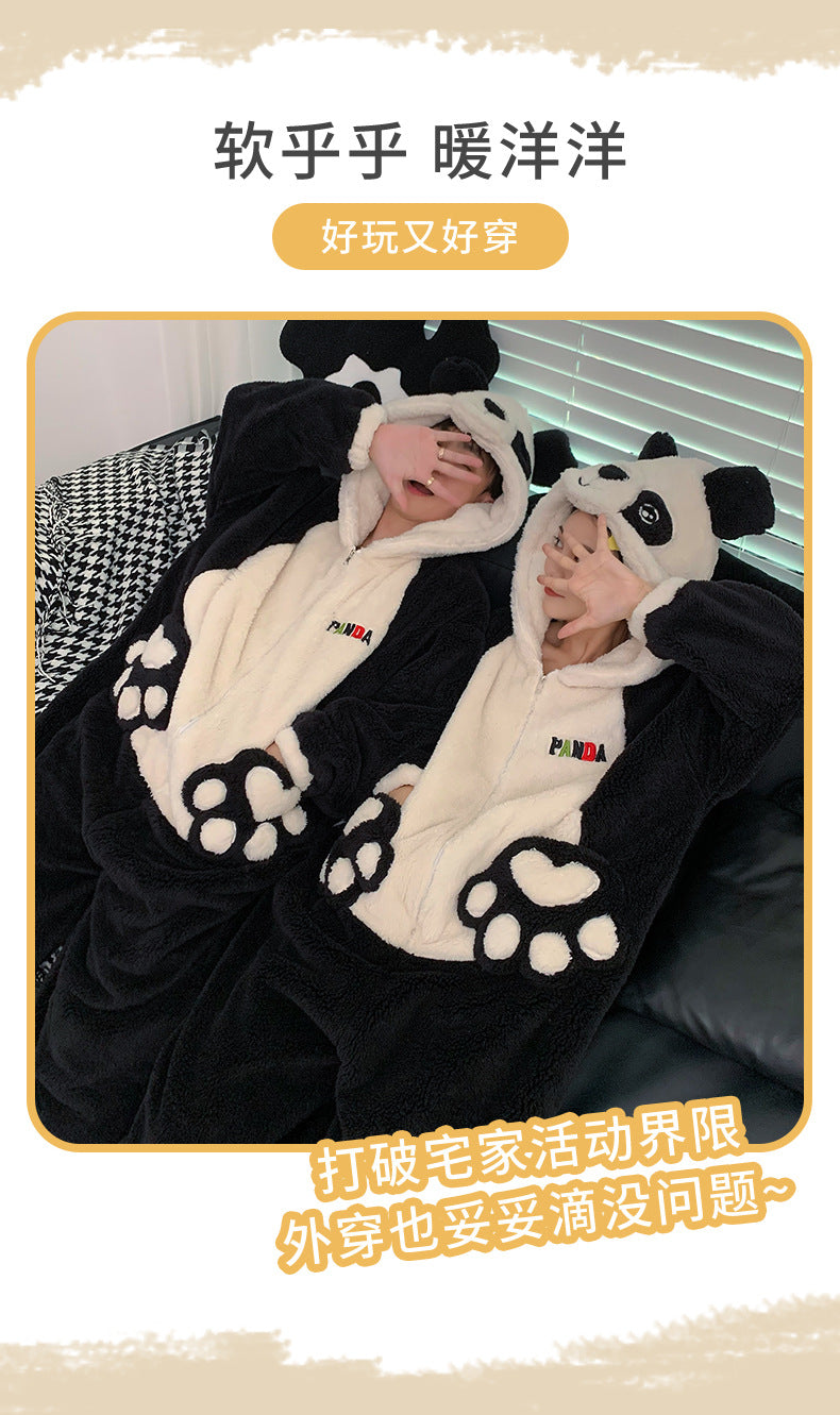 Kigurumi Adults Winter Sleepwear Women Men Pajamas Animal Onesie Thicken Couples Pijamas Cartoon Night Wears For Women Homewear