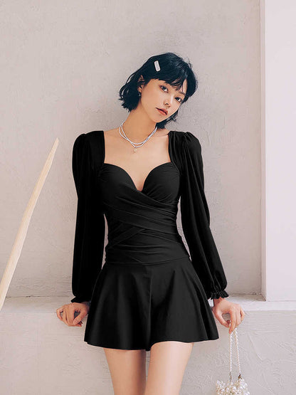 Yan 2026 New Style Sweet and Pure Desire Style with Underwire, Push-Up, Slimming, Long-Sleeved Dress-Style One-Piece Swimsuit for Women Wholesale