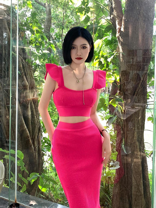 in stock European and American Sexy High-end Women's Fashion Sexy Camisole Vest Slim-fit Hip Skirt Two-piece Bandage Skirt