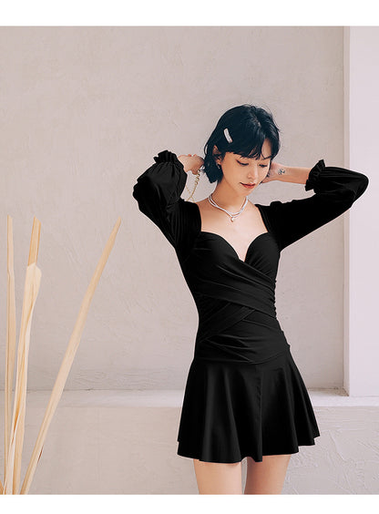 Yan 2026 New Style Sweet and Pure Desire Style with Underwire, Push-Up, Slimming, Long-Sleeved Dress-Style One-Piece Swimsuit for Women Wholesale
