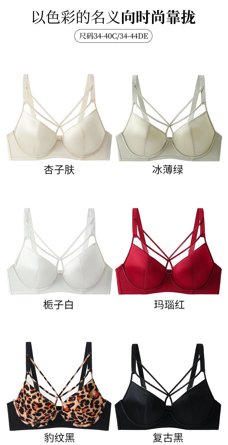 Ultra-thin Large Chest Shiny Red Underwear Women's Sexy Anti-sagging Paramilis Benmingnian Wedding Bride Bra
