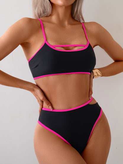 2025 bikini Europe and the United States cross-border new swimsuit women sexy backless color split swimsuit bikini wholesale