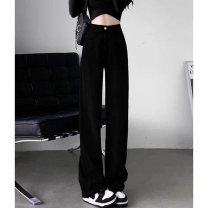 khaki Straight Leg Jeans Women's Trendy All-match New Arrival Loose High Waist Slimming Narrow Version Dosing Wide Leg Long Pants