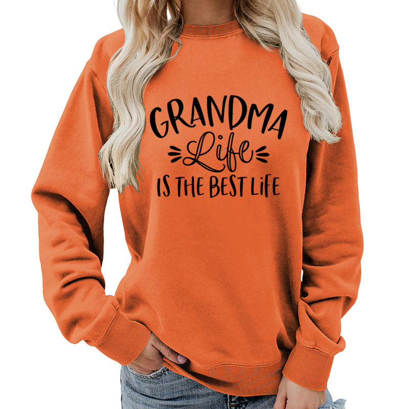grandma Printed Round Neck Women's Top Sweatshirt Foreign Trade Supply Autumn and Winter Coat Casual Loose European Size