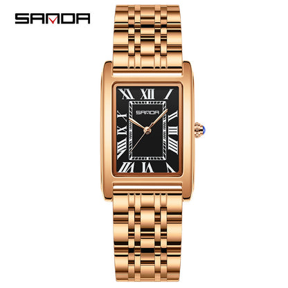 Sanda Live Hot Couple Watch Vintage Square Quartz Watch Waterproof Roman Scale Men's and Women's Watches