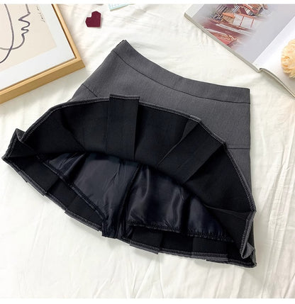 Grey Pleated Skirt Women's Spring and Autumn High Waist Skirt Design Sense Slimming All-match Anti-glare A- line Skirt 2024 New Style