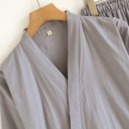 Kimono Robes Pajamas Set for Spring Autumn and Summer Thin Men's Cotton Loose Fit Large Size Half Sleeve Sleepwear Set