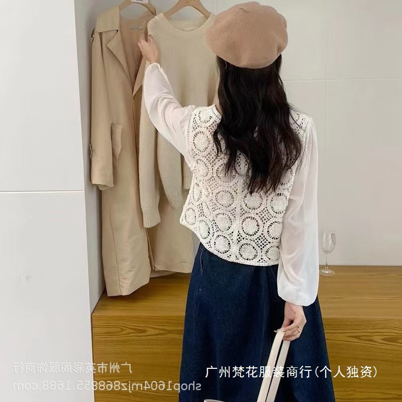 Spring and Summer All-match Sunscreen Stitching Chiffon Cardigan Long-sleeved Puff-sleeved Women's Niche Top Loose Western-style Coat