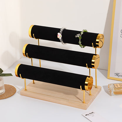 Creative Solid Wood Suede Watch Bracelet Display Rack Hair Ring Bracelet Storage Rack Counter Stepped Jewelry Jewelry Rack