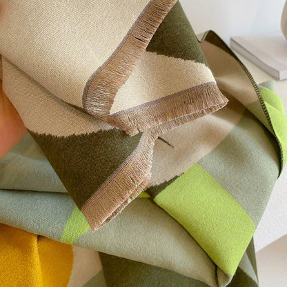 Contrast color asymmetric niche cashmere scarf women's autumn and winter high-grade thickened warm outer shawl new scarf