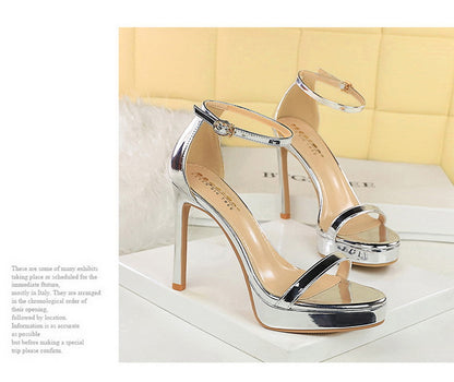 Luxury Women 11 Cm Heels Sandals Women Pumps Peep Toe High Heels Patent Leather Stiletto Lady Sandals Summer Shoes Platform Heel