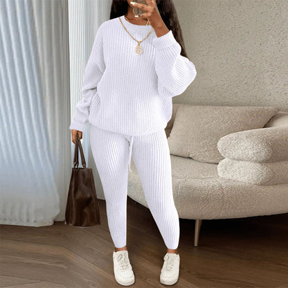 European and American Amazon hot sale fashion casual knitted suit trousers suit foreign trade Women's wool suit