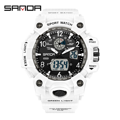 Sanda Hot-Selling Watch Korean Version Student Party Multi-Functional Waterproof Alarm Clock Electronic Watch Cool Dual Display Luminous Sports Watch