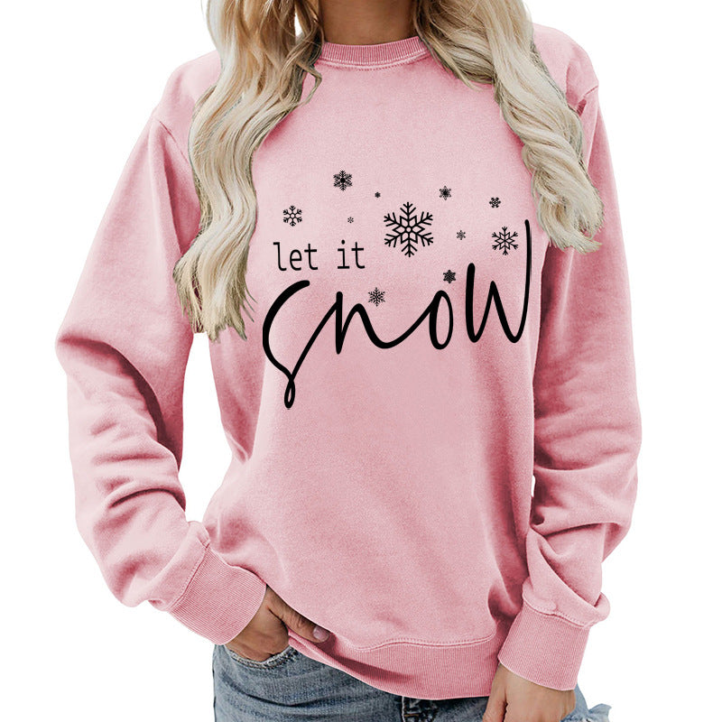 Let it snow snowflake print round neck women's top sweater foreign trade supply autumn and winter coat casual loose