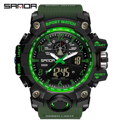 Sanda Hot-Selling Watch Korean Version Student Party Multi-Functional Waterproof Alarm Clock Electronic Watch Cool Dual Display Luminous Sports Watch