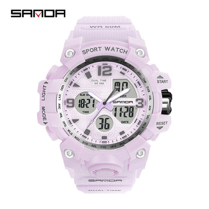 Sanda Hot-Selling Watch Korean Version Student Party Multi-Functional Waterproof Alarm Clock Electronic Watch Cool Dual Display Luminous Sports Watch